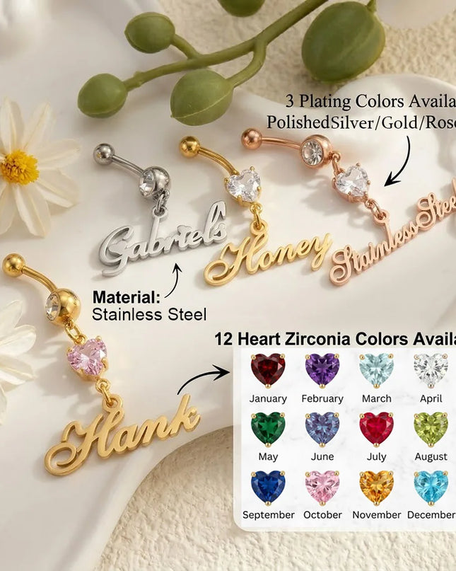 Custom Name Belly Button Ring For Women 12 Birthstone Options Personalized Navel Piercing Jewelry Beach Birthday Gift For Her