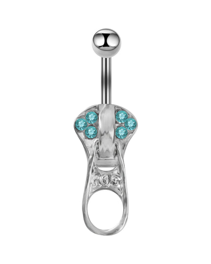 MODRSA 1PC Stainless Steel Belly Button Piercing Punk Crystal Zipper Navel Ring Creative Dangle Belly Piercing Jewelry
