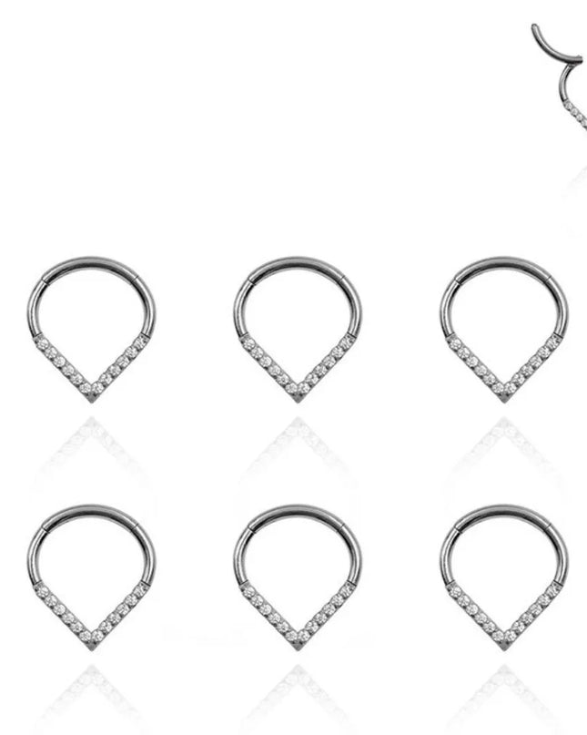 Surgical Steel Septum Nose Clicker Teardrop Shape Segment Ring Rhinestone Nose Ring Gold Hinged Body Piercing Jewelry Men
