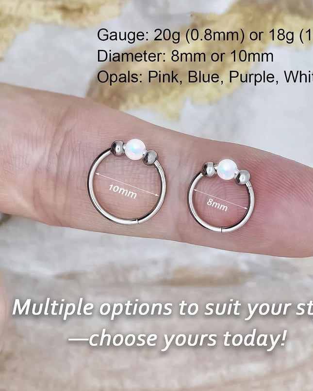 316L Stainless Steel Opal Bead Nose Ring Hoop L-Shaped CZ Nose Stud Set Septum Piercing Nose Jewelry
