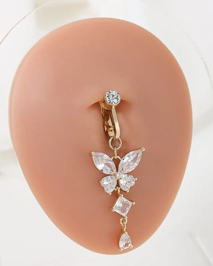 Clip On Belly Button Ring Butterfly Shape Copper Zircon Fake Belly Piercing Umbilical Navel Body Jewelry Trendy Fashion Style