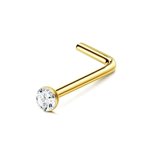 Florideco 14K Gold Plated Nose Rings for Women Men 20G Stainless Steel Nose Rings Hoops L Shaped Studs Nostril Piercings Jewelry