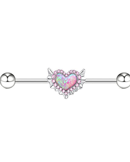 Pink Navel Belly Button Rings Women Opal Heart Nose Clip Lip Labret Piercing Helix Screw Earring Stud Cartilage Conch Piercing