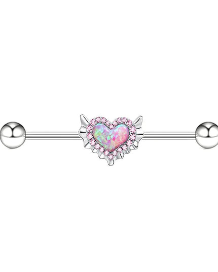 Pink Navel Belly Button Rings Women Opal Heart Nose Clip Lip Labret Piercing Helix Screw Earring Stud Cartilage Conch Piercing