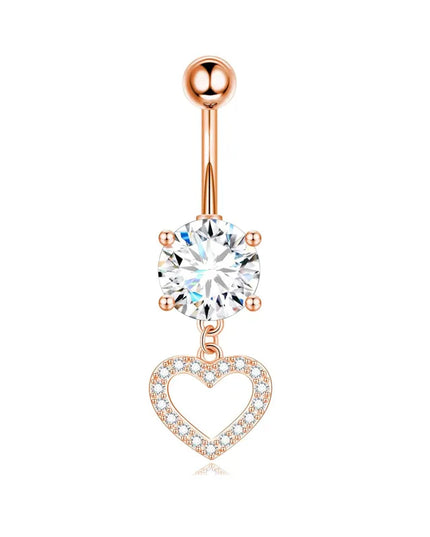 Dangle Belly Button Rings, 14G 316L Stainless Surgical Steel Cubic Zirconia Butterfly Heart Navel Ring Piercing Jewelry Barbells