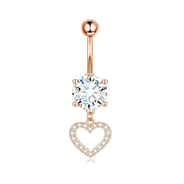 Dangle Belly Button Rings, 14G 316L Stainless Surgical Steel Cubic Zirconia Butterfly Heart Navel Ring Piercing Jewelry Barbells