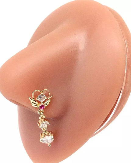 1Pcs Nose Ring for Women Dangle Nose Piercing Stainless Steel Nose Bend Ring Butterfly Dangling Noses Ring Body Piercing Jewelry