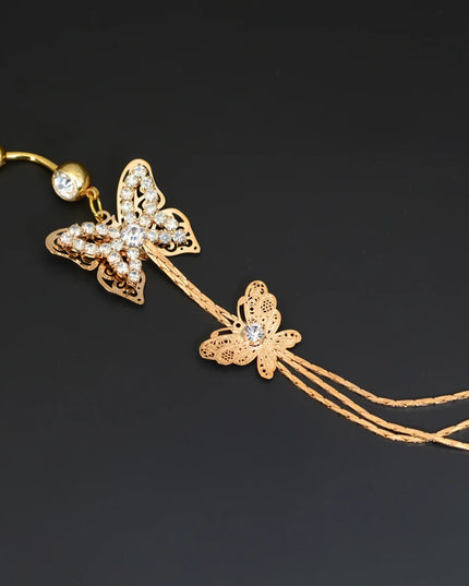 2025 Summer Belly Button Rings Stainless Steel Zircon Butterfly Navel Piercing Surgical for Women Body Belly Jewelry Pendant