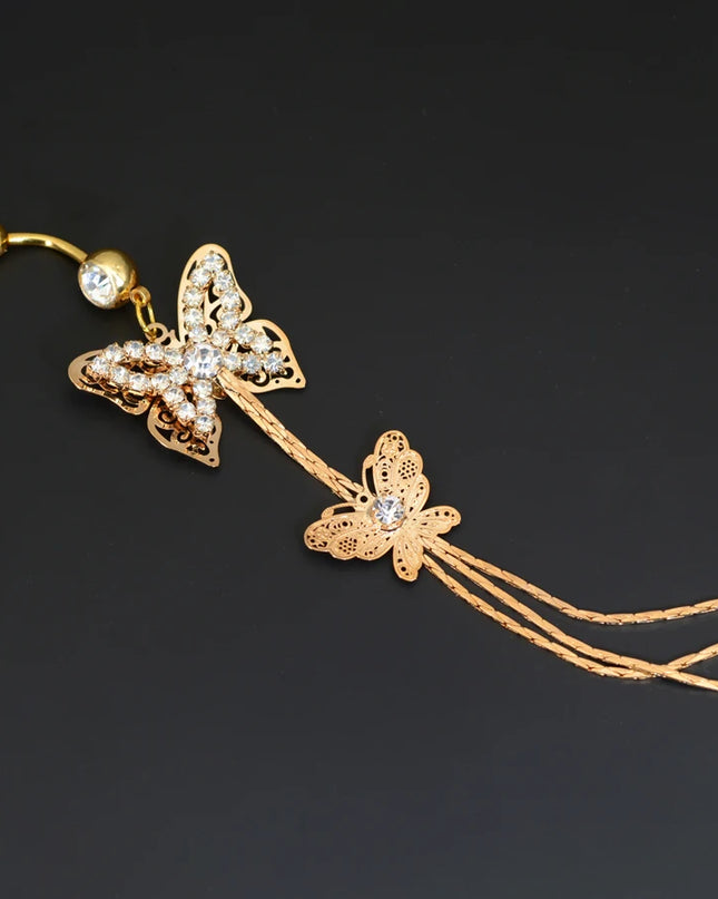 2025 Summer Belly Button Rings Stainless Steel Zircon Butterfly Navel Piercing Surgical for Women Body Belly Jewelry Pendant