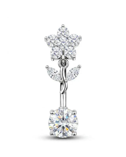 1 Pcs Stainless Steel Belly Button Rings With Shiny Butterfly Flower Dangle For Daily Wear Beach Party Piercing Jewelry Gift