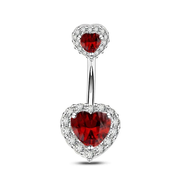 Double Heart-Shaped Zircon Belly Button Ring Woman Stainless Steel Navel Ring for Girl Fashion Sexy Body Piercing Jewelry Gifts