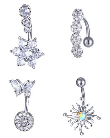 Crystal Belly Button Ring Animal Shape Belly Piercing Stainless Steel Heart Navel Curved Barbell Rings Sexy Body Jewelry