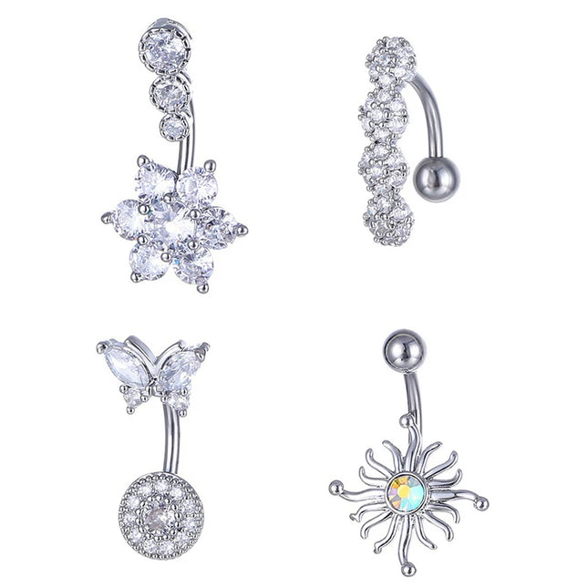Crystal Belly Button Ring Animal Shape Belly Piercing Stainless Steel Heart Navel Curved Barbell Rings Sexy Body Jewelry
