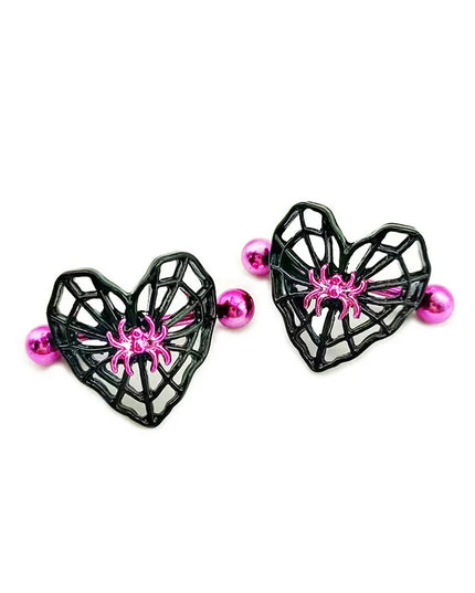 Cute Peach Heart Spider Web Nipple Piercing Two-color Electroplating Stainless Steel Nipple Ring Piercing Jewelry Wholesale