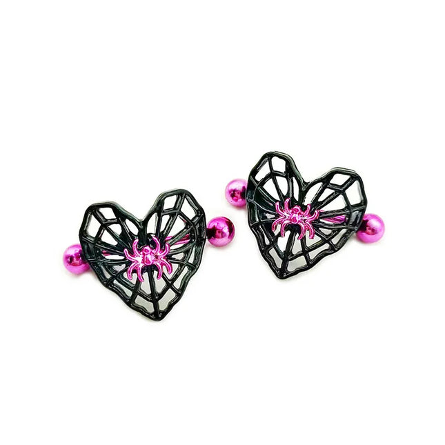 Cute Peach Heart Spider Web Nipple Piercing Two-color Electroplating Stainless Steel Nipple Ring Piercing Jewelry Wholesale