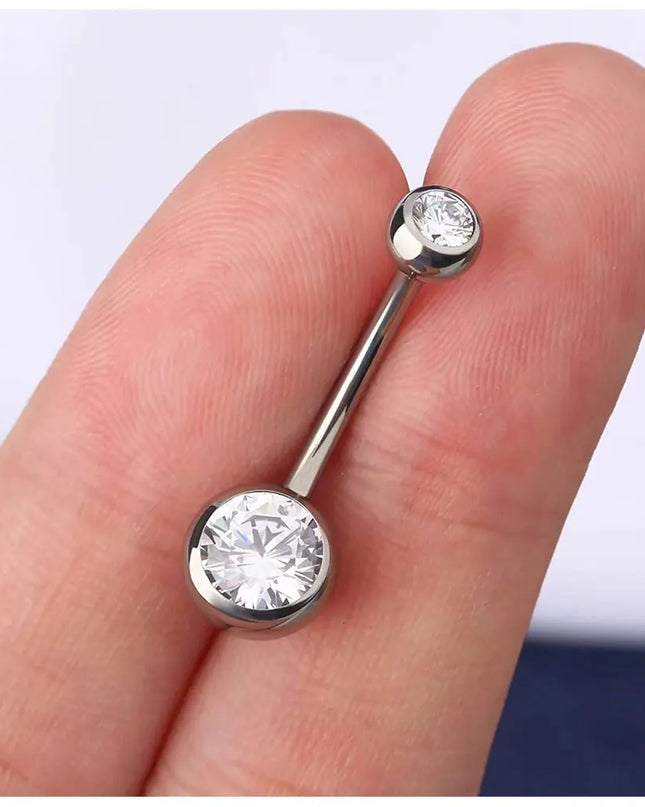 Double Gem Belly Button Rings Stainless Steel Crystal Rhinestone Navel Rings Barbells Studs Women Girls Body Piercing Jewelry