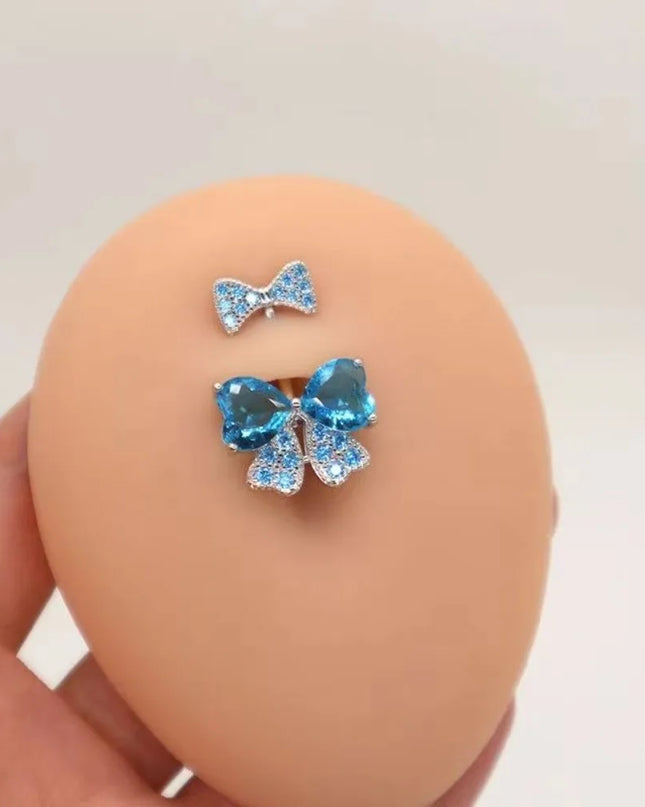Elegant Belly Button Rings Stainless Steel Crystal Navel Piercing Jewelry Body Jewelry Barbell Style Pink Bow Belly Rings