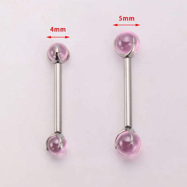 ASTM F136 Titanium Nipple Piercing 14G Internally Threaded Straight Barbell with Crystal Tongue Ring Nipple Industrial Piercing