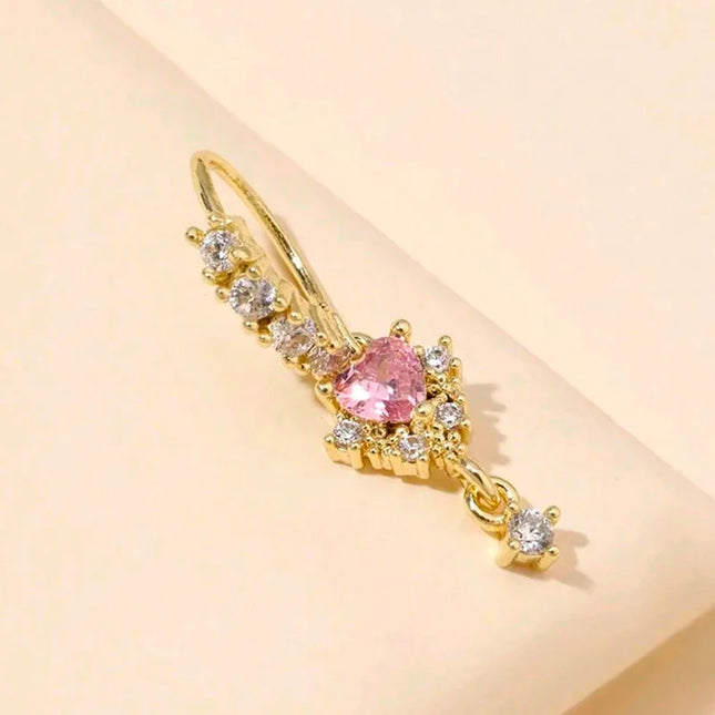 1 L-shaped heart-shaped CZ nose nail, shiny cubic zirconia cute perforated nose ring, silver and gold, suitable for women