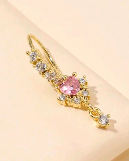 1 L-shaped heart-shaped CZ nose nail, shiny cubic zirconia cute perforated nose ring, silver and gold, suitable for women
