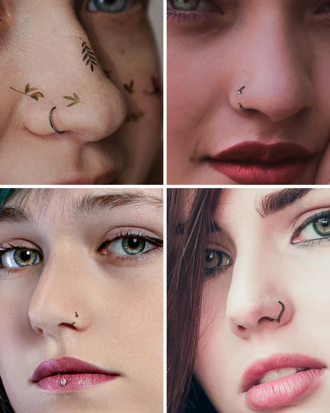 Fake Nose Ring Hoop Lip Labret Ring for Women Non Pierce Hoop Nose Ring  Septum Hoop  Ring Tragus Rook Ring Non Piercing Jewelry