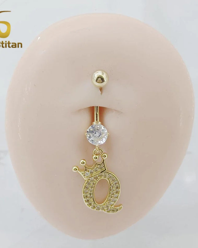 A-Z 26 Letter Initial Belly Button Rings 14G Titanium Curved Barbell Golden Zircon Navel Piercing Body Jewelry Women Accessories