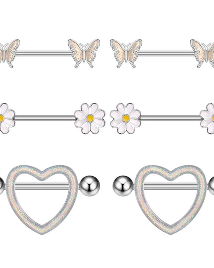 Stainless Steel Heart Nipple Piercing Rings Sets 14G Crystal Tongue Ring Nipple Barbell Lot Sexy Piercing Nipple Body Jewelry