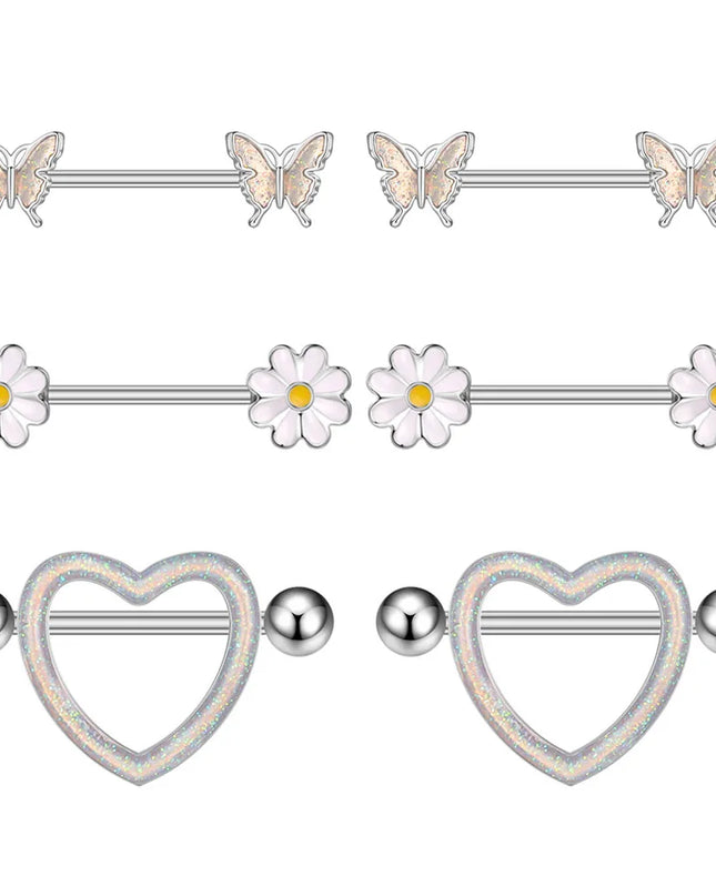 Stainless Steel Heart Nipple Piercing Rings Sets 14G Crystal Tongue Ring Nipple Barbell Lot Sexy Piercing Nipple Body Jewelry