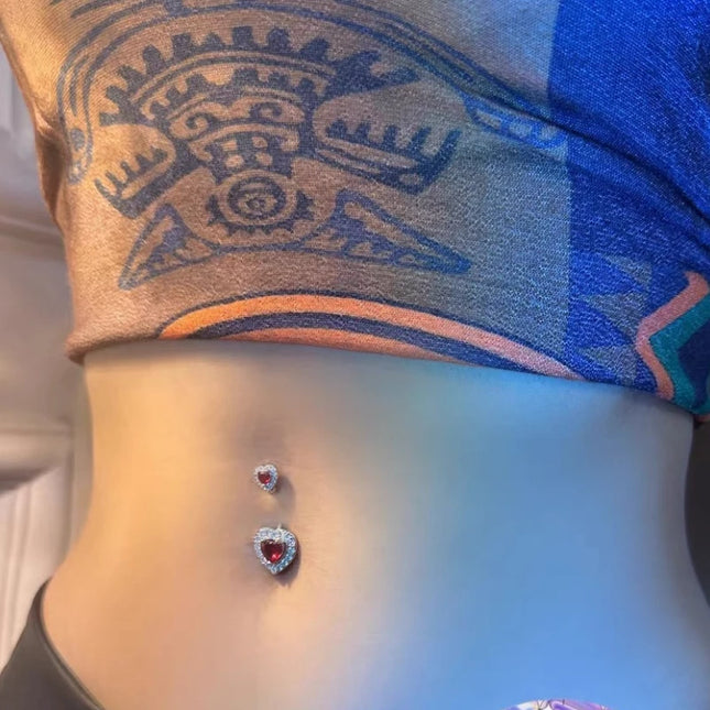 Double Heart-Shaped Zircon Belly Button Ring Woman Stainless Steel Navel Ring for Girl Fashion Sexy Body Piercing Jewelry Gifts