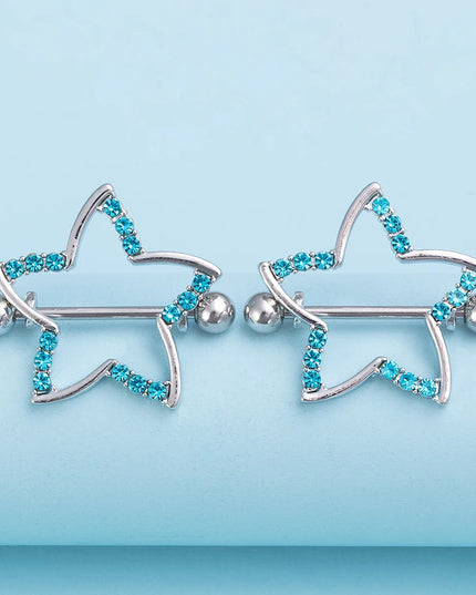 2pcs Nipple Ring Barbell Rhinestone Paved Star Shape Nipplerings Piercing Stainless Steel 14G Nipple Rings Shields Body Piercing