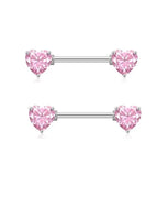 2pcs / Silver Pink Heart2