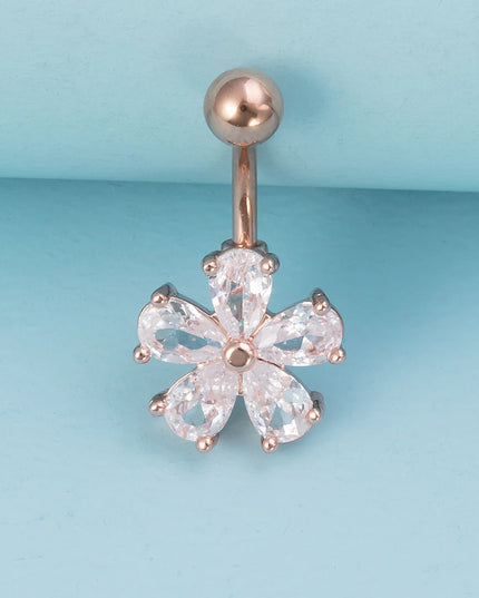 1pc Belly Button Ring Piercing Jewelry Sexy Flower Shape Navel Piercing Stainless Steel Synthetic Zirconia Material Daily Wear