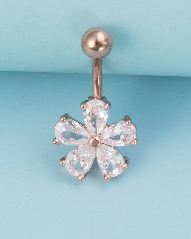 1pc Belly Button Ring Piercing Jewelry Sexy Flower Shape Navel Piercing Stainless Steel Synthetic Zirconia Material Daily Wear