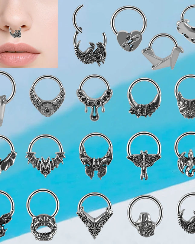 1PC Punk Many Style Black Oil Drip Hinger Septum Nose Ring Stainless Steel Ear Tragus Cartilage Daith Helix Earring Unisex Gift