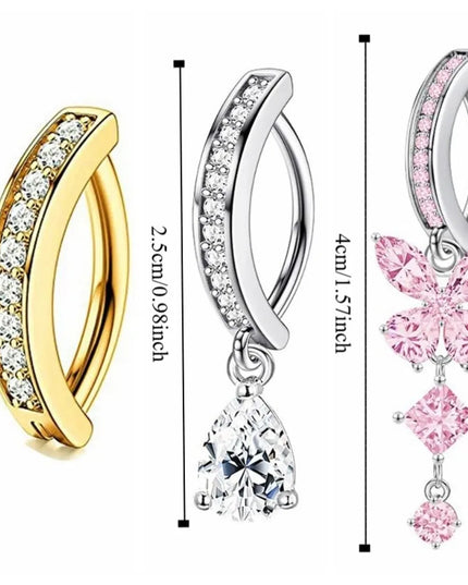 Stainless Steel Zircon Belly Button Rings Women Sexy Butterfly Gem Navel Piercing Stylish Gold Silver Shiny Body Jewelry Gifts