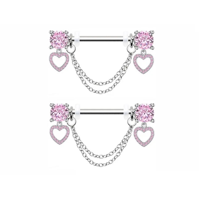 1Pair Pink Butterfly Nipple Piercing Jewelry Shiny Crystal Nipple Rings For Women Girls Heart Nipple Barbells Piercing Pezon