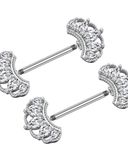2pcs Lettering Sexy Nipple Piercing Jewelry Buttefly Cat Flower Dangled Stainless Steel Nipple Rings for Women Girls 1.6*16mm