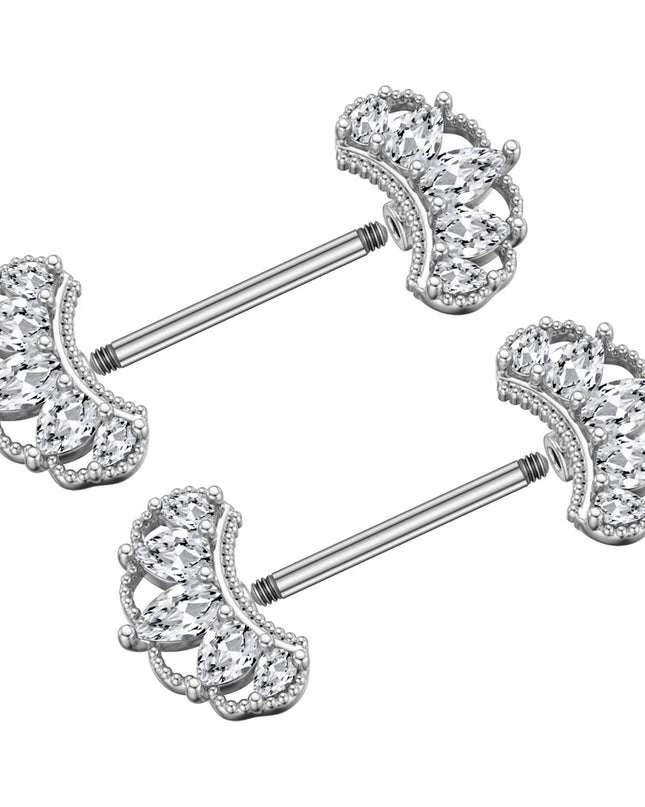 2pcs Lettering Sexy Nipple Piercing Jewelry Buttefly Cat Flower Dangled Stainless Steel Nipple Rings for Women Girls 1.6*16mm