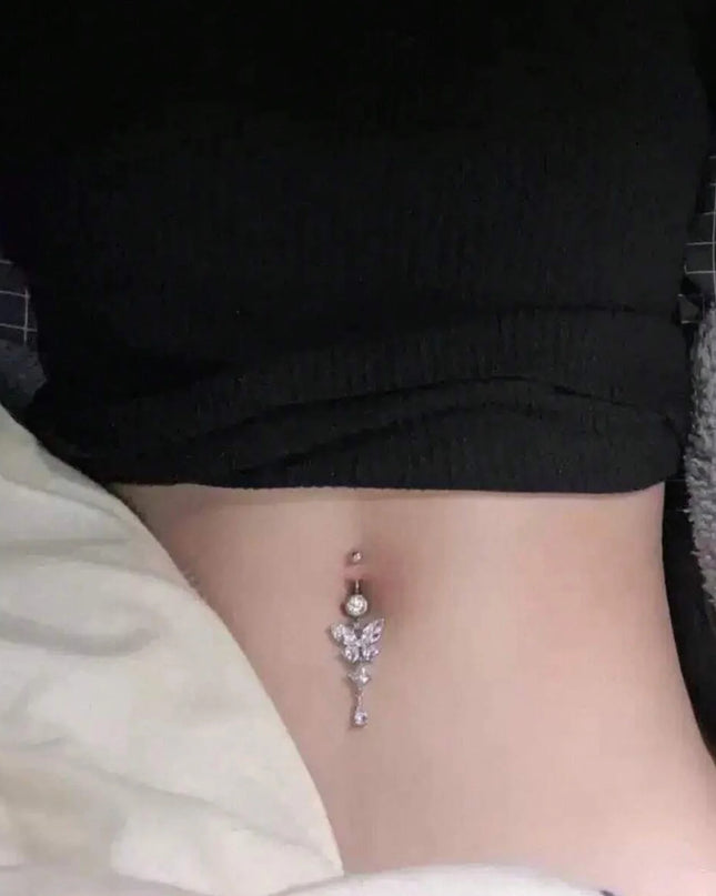 1pc Elegant Stainless Steel Belly Button Ring 14G - Sparkling Synthetic Zirconia Navel Piercing Jewelry, Perfect for Daily Wear