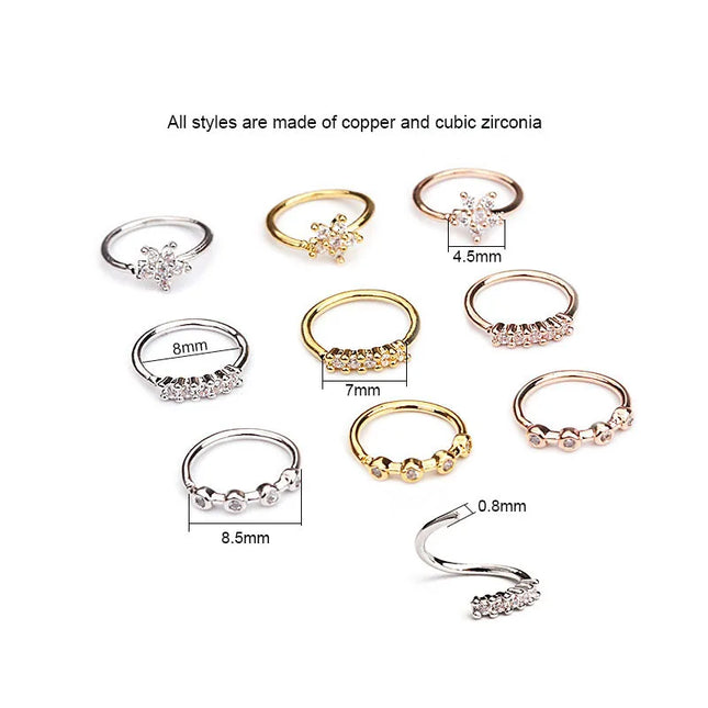 Nose Rings Hoops Set for Women Men, 20G Gold/Silver Hypoallergenic Surgical Stainless Steel Nose Hoops Hinged Clicker Rings
