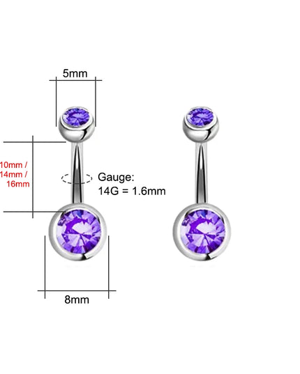 14G Belly Button Piercing Ring, Surgical Steel CZ Crystal Gem Internally Threaded Belly Button Ring Piercing Jewelry