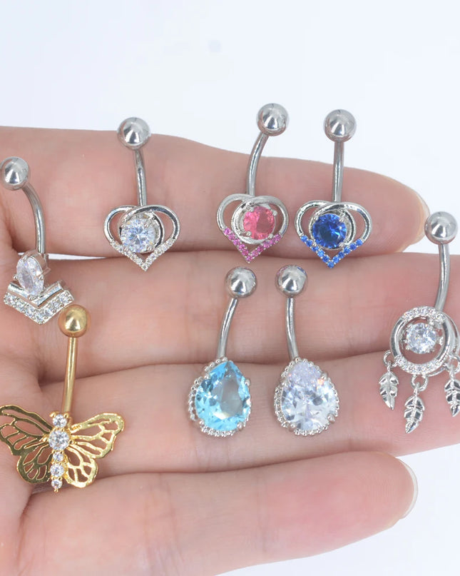 1Pc Butterfly Sexy Dangling Navel Belly Button Ring Oreja 14G Heart Brand New Heart 316L Surgical Steel Belly Piercing Jewelry