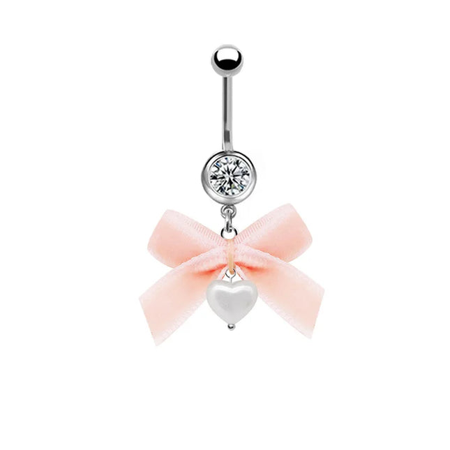 Beautiful Bow Belly Button Ring for Women Heart-shaped Belly Piercing Jewerly Surgical Steel Body Piercing Jewelry