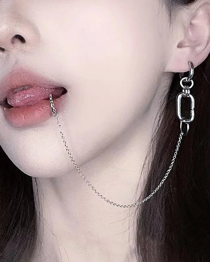 Cool Style Fake Piercing Lip Clip Earring Punk Chain Linked Earrings Hinged Lip Ring For Women Men Fashion Jewelry Accessories