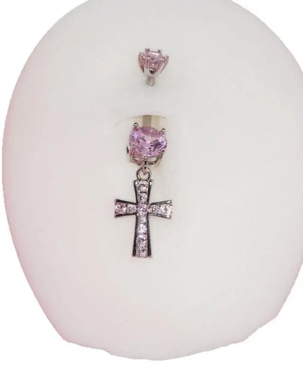Cross Design Belly Button Ring Surgical Steel Navel Piercing Jewelry Waterproof for Daily Nightclub Wear