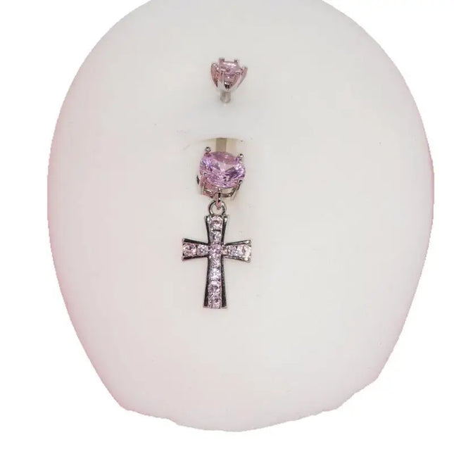 Cross Design Belly Button Ring Surgical Steel Navel Piercing Jewelry Waterproof for Daily Nightclub Wear