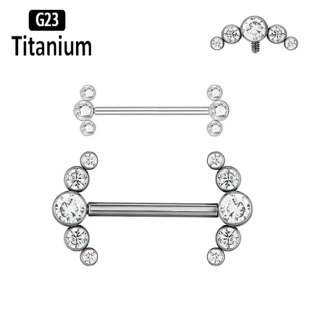 ASTM F136 Titanium Nipple Piercing Jewelry CZ Bezel Tongue Ring Nipple Bars Piercing for Breasts Sexy Piercing Jewelry for Women
