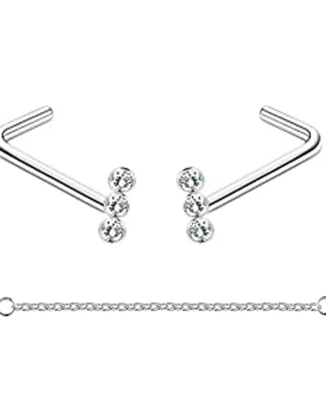 Nose Rings Chain Piercing Across Double with Chain Studs with Chain 20G Piercing Stud Nostril Jewelry for Women Men