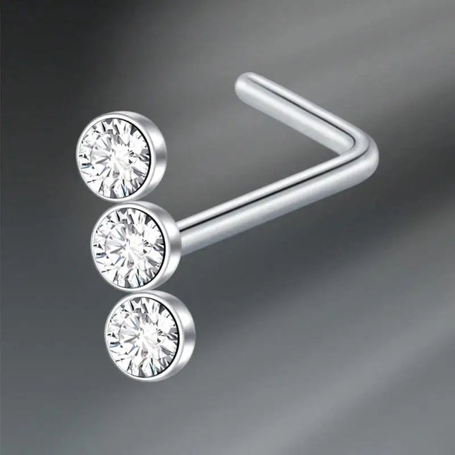 L Shaped Nose Studs Rings Cute Heart Moon Shiny Zircon Gold Silver Color Nose Piercing For Women Girl Nostril Jewelry