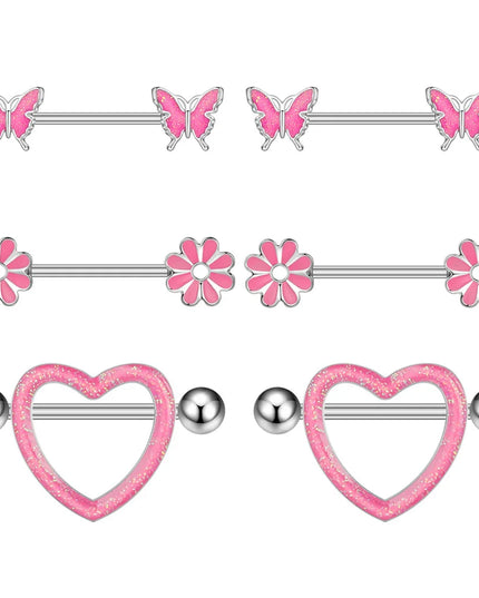 Stainless Steel Heart Nipple Piercing Rings Sets 14G Crystal Tongue Ring Nipple Barbell Lot Sexy Piercing Nipple Body Jewelry